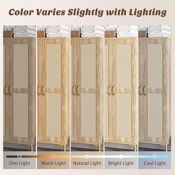 JASIWAY Tall Bathroom Storage Cabinet with Doors and Shelves, 57" Linen Floor Storage Cabinet for Laundry Entryway, Wood Freestanding Pantry with Metal Handle, Adjustable Shelves, Anti-Tipping Device