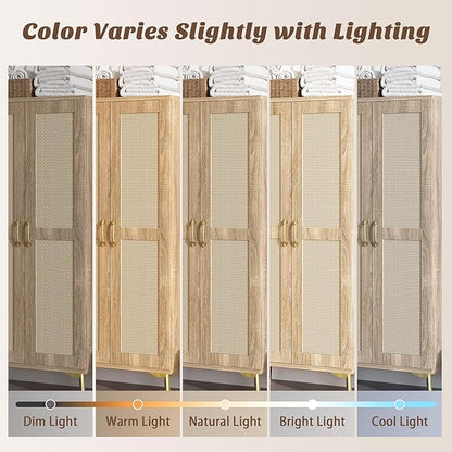 JASIWAY Tall Bathroom Storage Cabinet with Doors and Shelves, 57" Linen Floor Storage Cabinet for Laundry Entryway, Wood Freestanding Pantry with Metal Handle, Adjustable Shelves, Anti-Tipping Device