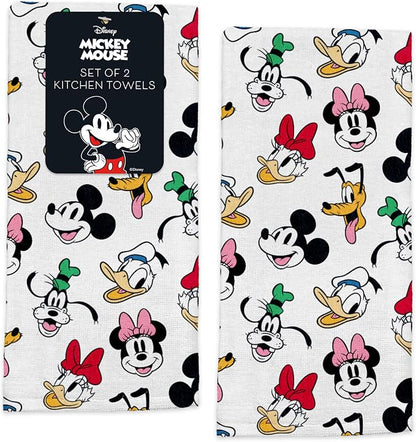 Disney Mickey & Friends Cotton Kitchen Towels, 2-Pack 16"x26", Absorbent | Durable, colorfast dish towels resist fraying, machine washable, dries dishes, hangs on oven handles, great for gifting