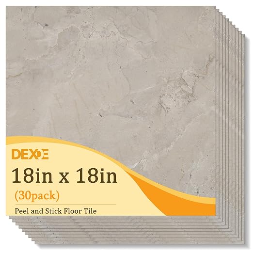 DEXDE Peel and Stick Floor Tile 18x18 Marble Vinyl Flooring Waterproof 30PC | Floor Tiles Peel and Stick Waterproof, Self Adhesive Floor Tiles, Sticky Floor Tiles Bathroom Floor Tiles 1.5FTx1.5FT Beige