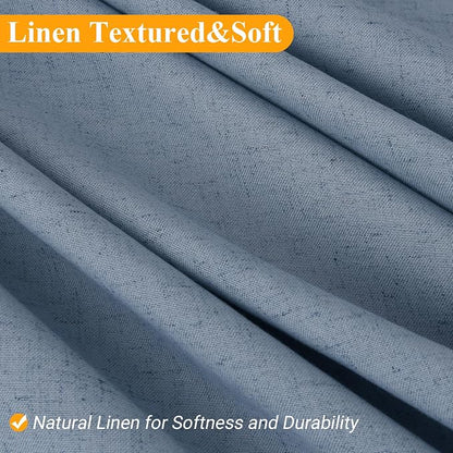 Extra Long Linen Shower Curtain 84 Inch Long for Bathroom Shower Curtains Set with Hooks Boho Farmhouse Fabric Neutral Cloth Modern Cottage Core Waterproof,Stone Blue