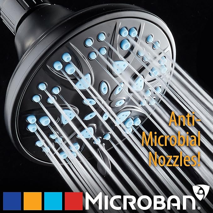 AquaDance Antimicrobial High Pressure 6-mode Anti-clog Luxury Shower Head | More Power, Better Shower Hygiene! Lifetime Antimicribial Nozzle Protection from Mold & Bacteria. Angle Adjustable - Black