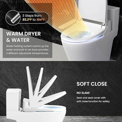 VOVO VB-3100SR Round Bidet Toilet Seat, Warm Water, LED Light, Heated Seat, White, Dryer, Stainless Steel Nozzle, Made in Korea