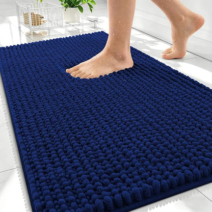 OLANLY Thick Chenille Bathroom Rugs 30x20, Soft Absorbent Bath Mat, Navy | Bath Rugs, Rubber Backing, Machine Wash Dry, Bath Mats for Bathroom Floor, Tub and Shower, Home Decor Accessories