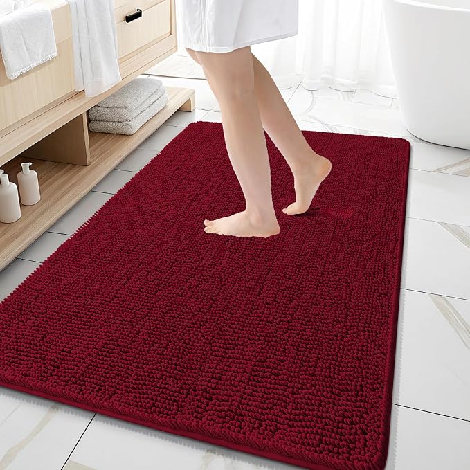 OLANLY Large Bathroom Rugs 59x35, Extra Soft Absorbent Chenille Bath Rugs | Red, Quick-Drying Rubber Backing, Machine Washable Bath Mat for Bathroom Floor, Tub and Shower, Home Decor Accessories