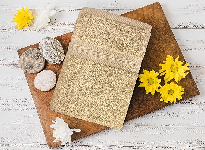 Towel and Linen Mart 4 Pieces Bath Towel Sets - Beige - Soft Feel Luxurious,Quick Dry, Extra Absorbent, 100% Ring Spun Cotton 600 GSM (27 x 54)