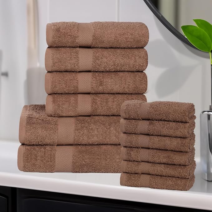 Superior 12-Piece Cotton Assorted Towel Set, Includes 6 Face Towel, 4 Hand, and 2 Bath Towels, Home, Bathroom, Guest Bath Essentials, Quick Dry, Absorbent, Franklin Collection - Latte
