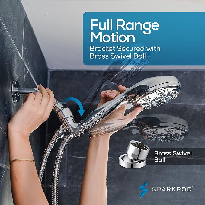 SparkPod 5 Inch 9 Spray Setting Handheld Shower Head - Water Saving Pause With On/Off Switch - Tool-Free 1-Min Install - Pulsating Rain Mode - Relaxing Rain Shower With Soothing Mist - Luxury Chrome