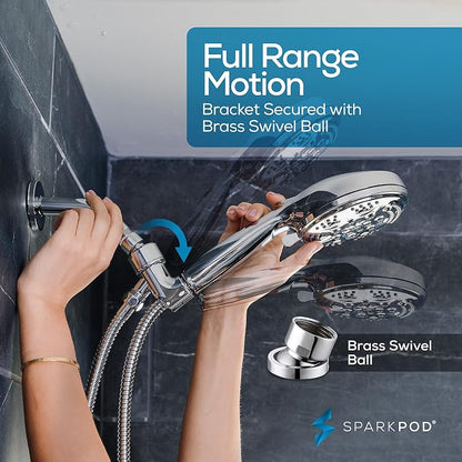 SparkPod 5 Inch 9 Spray Setting Handheld Shower Head - Water Saving Pause With On/Off Switch - Tool-Free 1-Min Install - Pulsating Rain Mode - Relaxing Rain Shower With Soothing Mist - Luxury Chrome