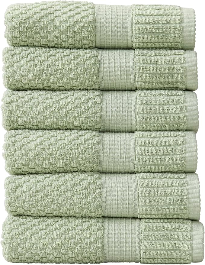 6 Pack 100% Cotton Hand Towels | Sage Towels | Oeko‑TEX Standard 100 | Soft & Absorbent, Quick‑Dry | Trinity Collection - Sage Green