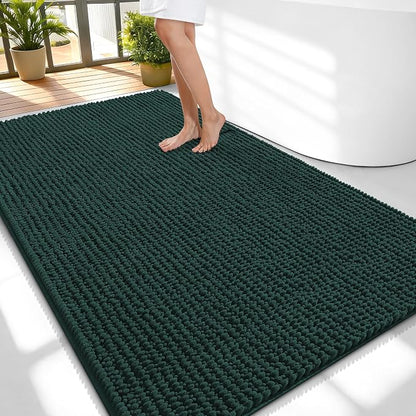 OLANLY Thick Chenille Large Bathroom Rugs Mats 59x35, Blackish Green | Soft Absorbent Bath Rugs, Rubber Backing, Machine Wash Dry, Bath Mats for Bathroom, Tub and Shower, Home Decor Accessories