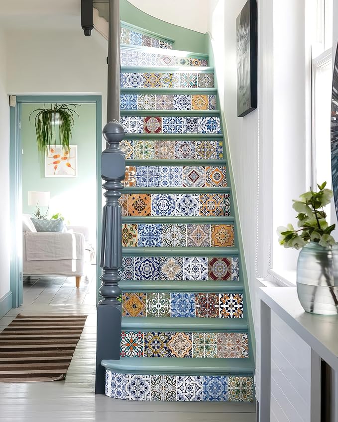 FLFK Peel and Stick Tile Stickers - 13 Waterproof Decals, Each with 6 Patterns, Each 7.08" W x 39.3" L, Perfect for Kitchen, Bathroom, Stairs, and Cupboards