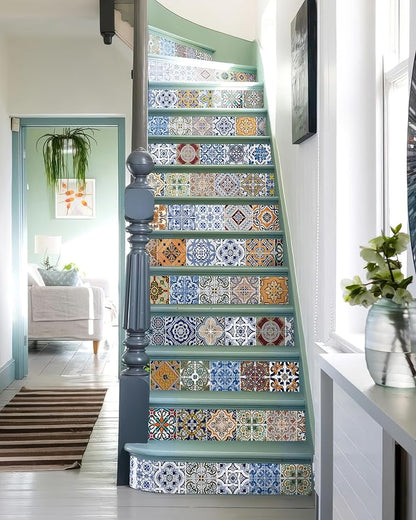 FLFK Peel and Stick Tile Stickers - 13 Waterproof Decals, Each with 6 Patterns, Each 7.08" W x 39.3" L, Perfect for Kitchen, Bathroom, Stairs, and Cupboards
