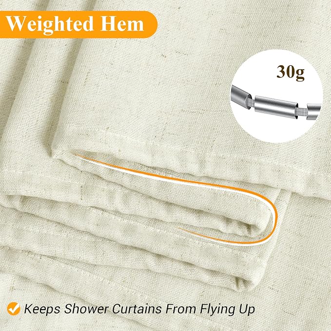 Ivory Linen Shower Curtain, Cloth Textured Fabric Shower Curtain Set with Hooks, Simple Elegant Modern Farmhouse Country Ultra Thick Bath Curtains for Bathroom,Water Repellent,48x72