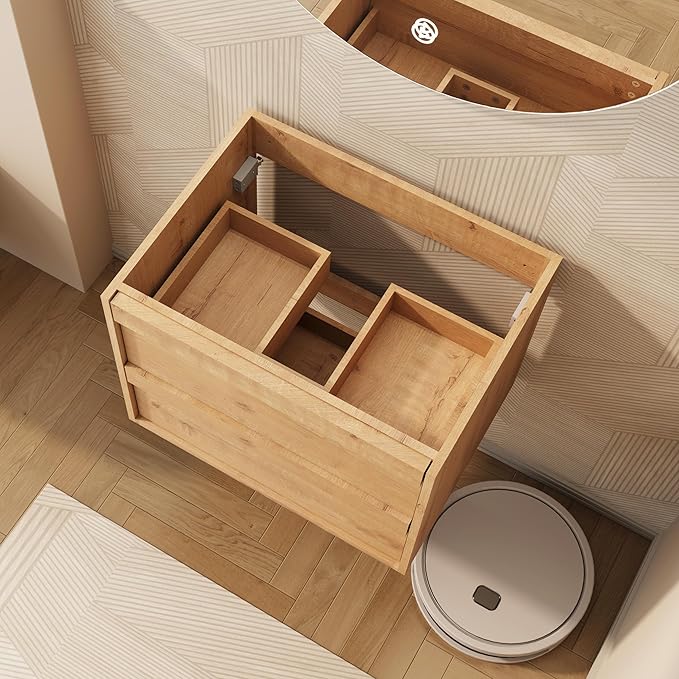 eclife 24" Floating Bathroom Vanity Sink Combo, Wall Mounted Modern Minimalist Storage Cabinet with 2 Drawers, Exclude Sink, Faucet & Drain, Natural