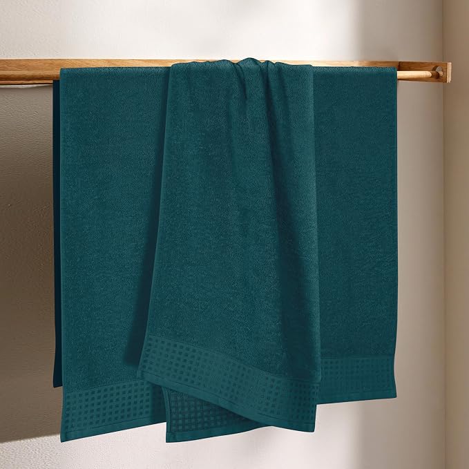 GLAMBURG Ultra Soft 4 Pack Oversized Bath Towel Set 27x54 inches, 100% Cotton Bath Towels, Highly Absorbant Compact Quickdry & Lightweight Towel, Ideal for Gym Travel Camp Pool - Teal