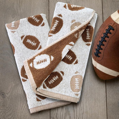 SKL Home Fall/Autumn Football Jacqaurd 100% Cotton 2pc Hand Towel Set for Bath/Kitchen/Bar & Gift, Tan