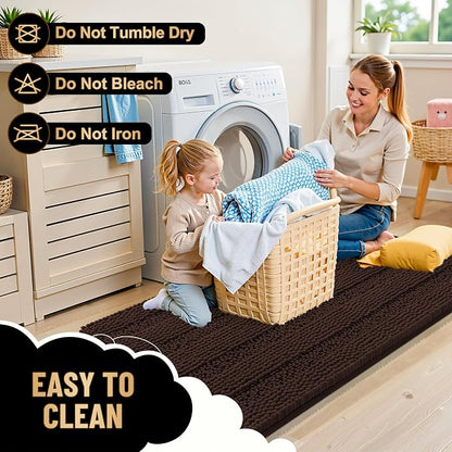 OLANLY Thick Bathroom Rugs 36x24, Soft Chenille Striped Bath Rugs, Brown | Rubber Backing, Machine Wash, Extra Absorbent Bath Mats for Bathroom Floor, Tub and Shower, Home Decor Accessories
