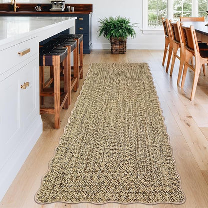 Imitation Braided Collection-Print Hallway Runner Rug 2x6 Non Slip Washable Area Rug, Soft Low Pile Farmhouse Rustic Carpet Foldable Indoor Mat for Laundry Room, Kitchen, Bedroom - Natural