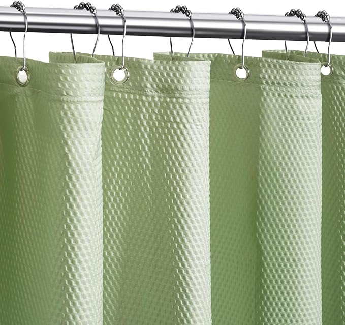 Tititex Solid Sage Green Cloth Fabric Shower Curtain Liner with 2 Magnets - Texture Soft Hotel Quality Waterproof Shower Liner, Light-Weight & Machine Washable 72x78 inch