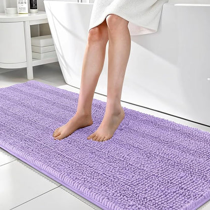 OLANLY Thick Bathroom Runner Rugs 70x24, Soft Chenille Bath Rugs, Lavender | Absorbent Striped, Rubber Backing, Machine Wash, Long Bath Mats for Bathroom Floor, Tub and Shower, Home Decor Accessories