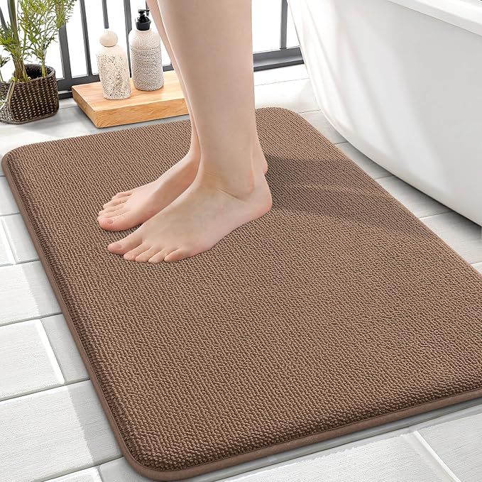 OLANLY Memory Foam Small Bathroom Rugs 24x16, Absorbent Bath Mat, Mocha | Soft Quick Dry Bath Rugs, Non-Slip Carpet, Machine Washable Mat for Bathroom Floor, Tub and Shower, Home Decor Accessories