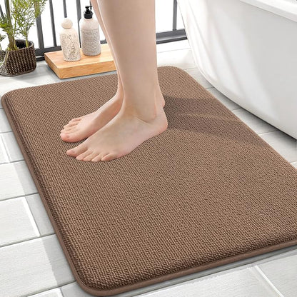 OLANLY Memory Foam Small Bathroom Rugs 24x16, Absorbent Bath Mat, Mocha | Soft Quick Dry Bath Rugs, Non-Slip Carpet, Machine Washable Mat for Bathroom Floor, Tub and Shower, Home Decor Accessories