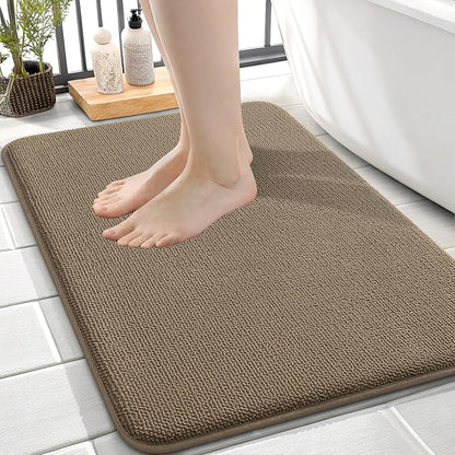 OLANLY Thick Memory Foam Small Bathroom Rug 24x16, Absorbent Bath Mat, Tan | Soft Quick Dry Bath Rugs, Non-Slip Carpet, Machine Washable Mat for Bathroom Floor, Tub and Shower, Home Decor Accessories