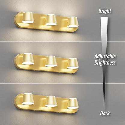 URSOLA 3 Light Bathroom Vanity Light, LED Gold Wall Light Fixtures, Up and Down Rotatable Dimmable 20 inch Bathroom Lighting Fixtures Over Mirror