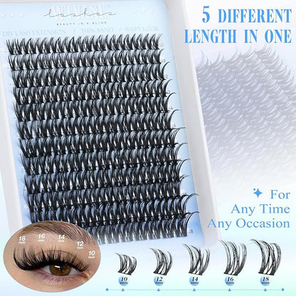 Flora Lash Clusters Wispy Eyelash Clusters 10-18mm Cluster Eyelash Extensions D-Curl Individual Lashes Natural Lash Clusters Eyelash Extension with Thin Band Lashes Clusters for Beginners by WTVANE