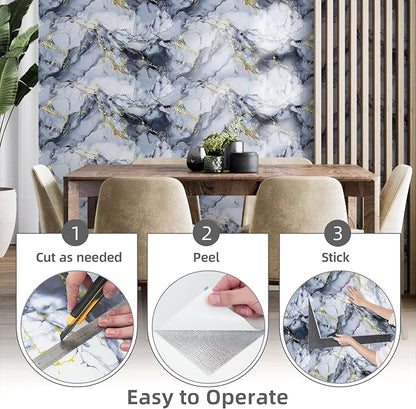 20 Pack 11.8"x23.6" Peel and Stick Backsplash Wall Panels, Self Adhesive Waterproof Back Splash Marble Tiles for Kitchen Bathroom, TV Walls, Living Room Blue (Not Real Tiles)