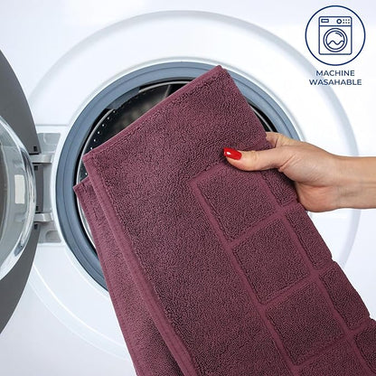 Superior 100% Cotton Bathmat Set, Bath Mats, Bathroom Decor, Shower, Bathtub Essentials, Home Accessories, Small Washable Rug, No Backing, Heavyweight, Nora Collection, Set of 2, 22" x 35", Plum