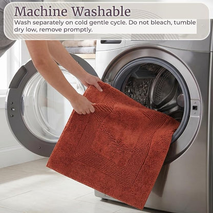 Bathroom Rugs - 2 - Piece Cotton Bathroom Mat Set - Machine Washable Bath Mats for Washroom, Kitchen, or Laundry Room by Lavish Home (Brick)