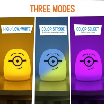 Lights By Night Squish'ems Minions Night Light for Kids, Soft Silicone | Dimmable Kids Bedside Lamp, Light for Kids Room, Bedroom, and Playroom, USB Powered with AAA Battery Option