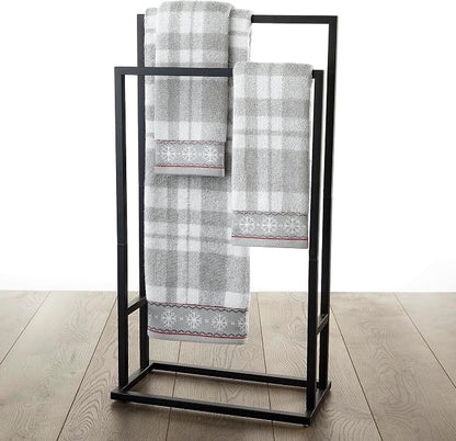 SKL Home Christmas/Winter Whistler Plaid Bath Towel, 100% Cotton, Gray | 500 GSM. Soft & absorbent plaid jacquard. Great for holiday gifting.