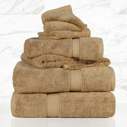 SUPERIOR Egyptian Cotton Ultra Plush & Absorbent, 6 Piece Set, Toast | Quick Dry, Soft Luxury Towel Set, Bath Essentials, Guest Bath, Spa, 2 Bath, 2 Hand, 2 Face Towels, Madeline Towels
