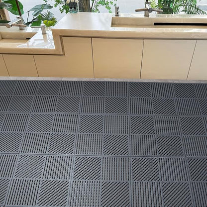 18 Pack Interlocking Drainage Tiles Double Non-Slip Tiles Mat with Drain Holes for Pool, Bathroom, Shower, Pantry, Patio, Boat, Pet Area, 12"×12" Dark Gray