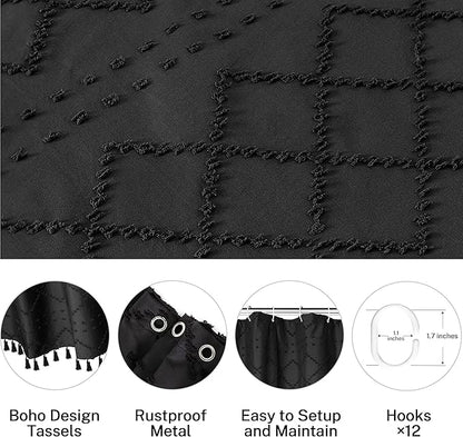 Small Stall Shower Curtain Black Fabric Shower Curtain 36 x 72 Half Size Tufted Texture Striped Textured Minimalist Cloth Shower Curtains for Bathroom