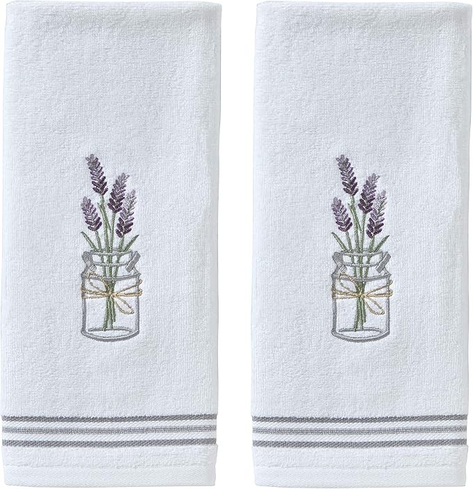 SKL Home by Saturday Knight Ltd. Lavender Hand Towel (2-Pack), White , 16x25 | Soft, decorative velour. For use in the bathroom, kitchen or bar & makes a great gift.