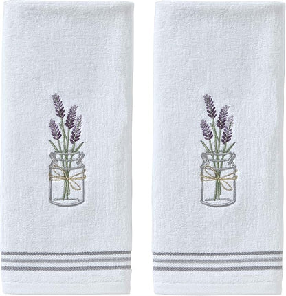 SKL Home by Saturday Knight Ltd. Lavender Hand Towel (2-Pack), White , 16x25 | Soft, decorative velour. For use in the bathroom, kitchen or bar & makes a great gift.