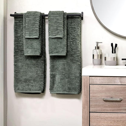 SKL Home CloudSoft Bath Towel Set, 6-Piece, 100% Cotton Luxury, Green Pine | 2 Bath towels, 2 hand towels, 2 washcloths. Premium spa-level quality. 600/520 GSM weight. Ultra plush & absorbent.