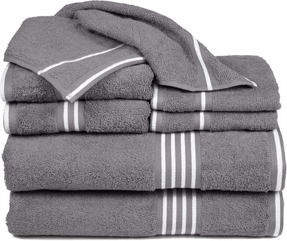 Lavish Home 8PC Bathroom Towels Set - 575GSM 100% Cotton Bathroom Essentials with 2 Bath Towels, 2 Hand Cloths, 2 Wash Cloths, and 2 Fingertip Fabric for Shower, Gym, Dorm and Spa (Silver)