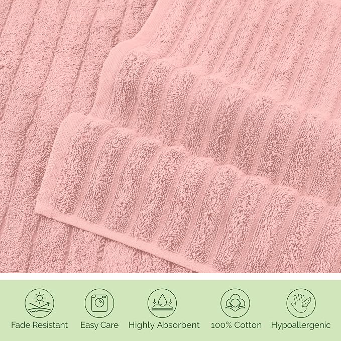Elegant Comfort 100% Turkish Cotton Corduroy Ribbed Luxury Bath Towels 6-Piece Set, Premium Feel - Quick Dry, Highly Absorbent, Contains 2 Bath Towels, 2 Hand Towels, and 2 Washcloths, Dusty Rose