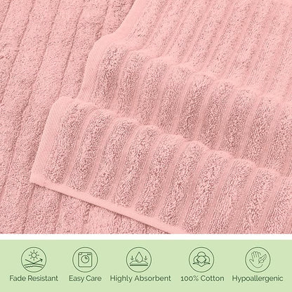 Elegant Comfort 100% Turkish Cotton Corduroy Ribbed Luxury Bath Towels 6-Piece Set, Premium Feel - Quick Dry, Highly Absorbent, Contains 2 Bath Towels, 2 Hand Towels, and 2 Washcloths, Dusty Rose