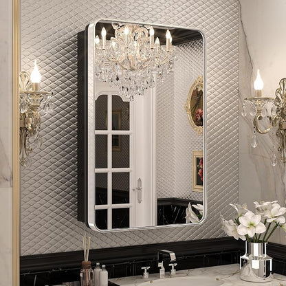 Keonjinn 20 x 32 Inch Chrome Medicine Cabinets for Bathroom with Mirror Adjustable Shelves Stainless Steel Framed Rounded Rectangle Single Door Surface Wall Mounted Silver Bathroom Storage Cabinet | Stainless Steel Framed, Adjustable Shelves, Recessed ...