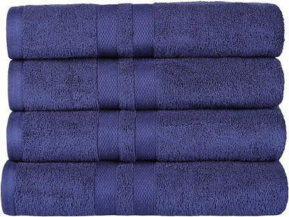 Superior Ultra-Soft 4-Piece Cotton Bath Towel Set, Home Essentials Includes 4 Bath Towels, Absorbent Towels for Daily Use, Guest/Master Bathroom Decor, Shower Basics, Quick Dry - Navy Blue