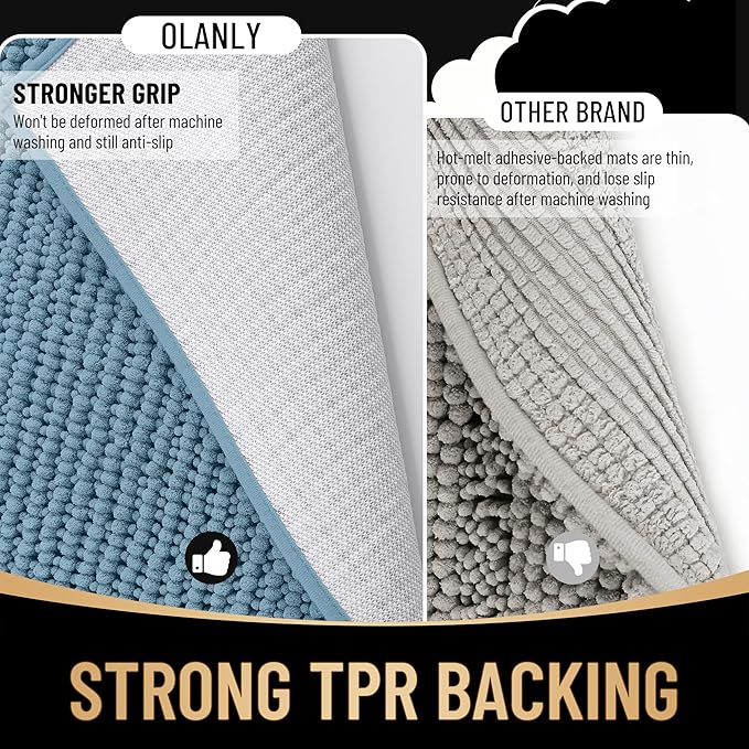 OLANLY Thick Chenille Bathroom Runner Rugs Mats 70x24, Airy Blue | Soft Absorbent Bath Rugs, Rubber Backing, Machine Wash Dry, Bath Mats for Bathroom, Tub and Shower, Home Decor Accessories
