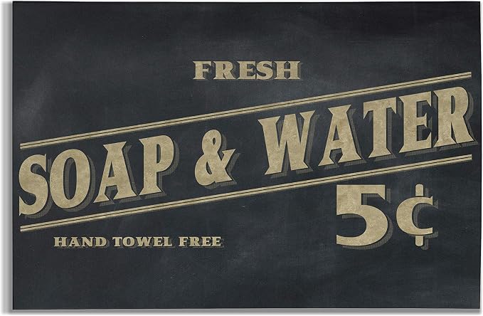 Renditions Gallery Fresh Soap & Water Sign Vintage Bathroom Décor Gallery Wrapped Canvas Wall Art, 12x18, Vintage Fresh Soap & Water Sign