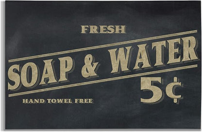 Renditions Gallery Fresh Soap & Water Sign Vintage Bathroom Décor Gallery Wrapped Canvas Wall Art, 12x18, Vintage Fresh Soap & Water Sign