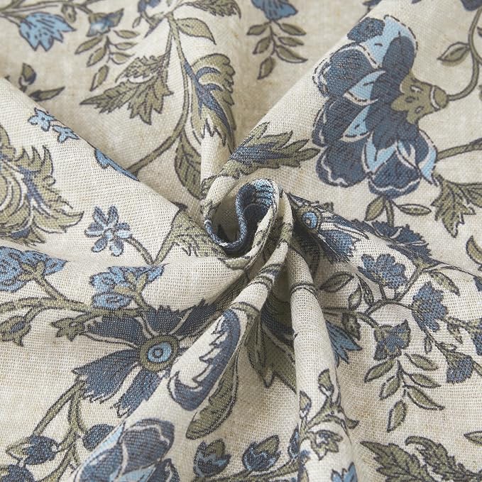 Lush Decor Lillian Block Print Linen Textured Shower Curtain Single 72" W x 72" L Blue & Sage - Vintage Floral Shower Curtains - Ruffled Bath Curtain